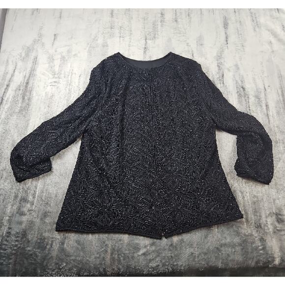 VTG Oleg Cassini Black Tie Beaded Sequin Evening Jacket 1X Elegant Formalwear - Picture 6 of 9
